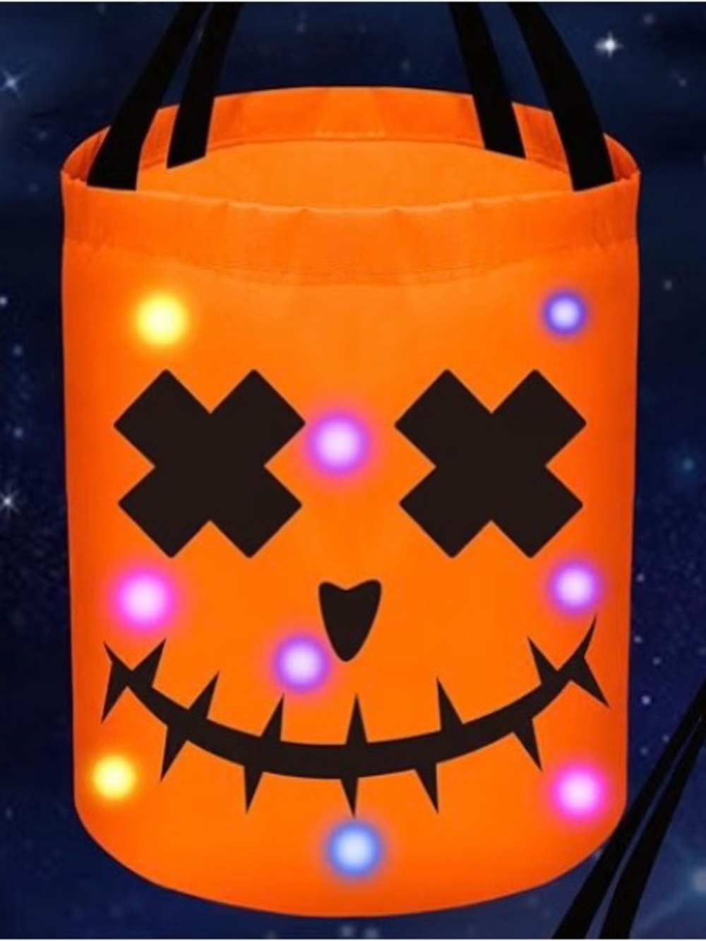 Light Up LED Halloween Trick or Treat Bag Orange Pumpkin Candy Bucket